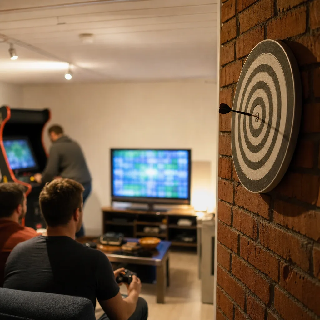 Sisaldarttavla monterad på vägg med pilar i bullseye