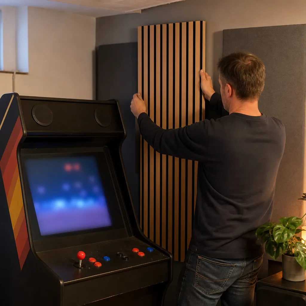 Matta och mjuka textilier dämpar ljudet i ett spelrum med hårda golv