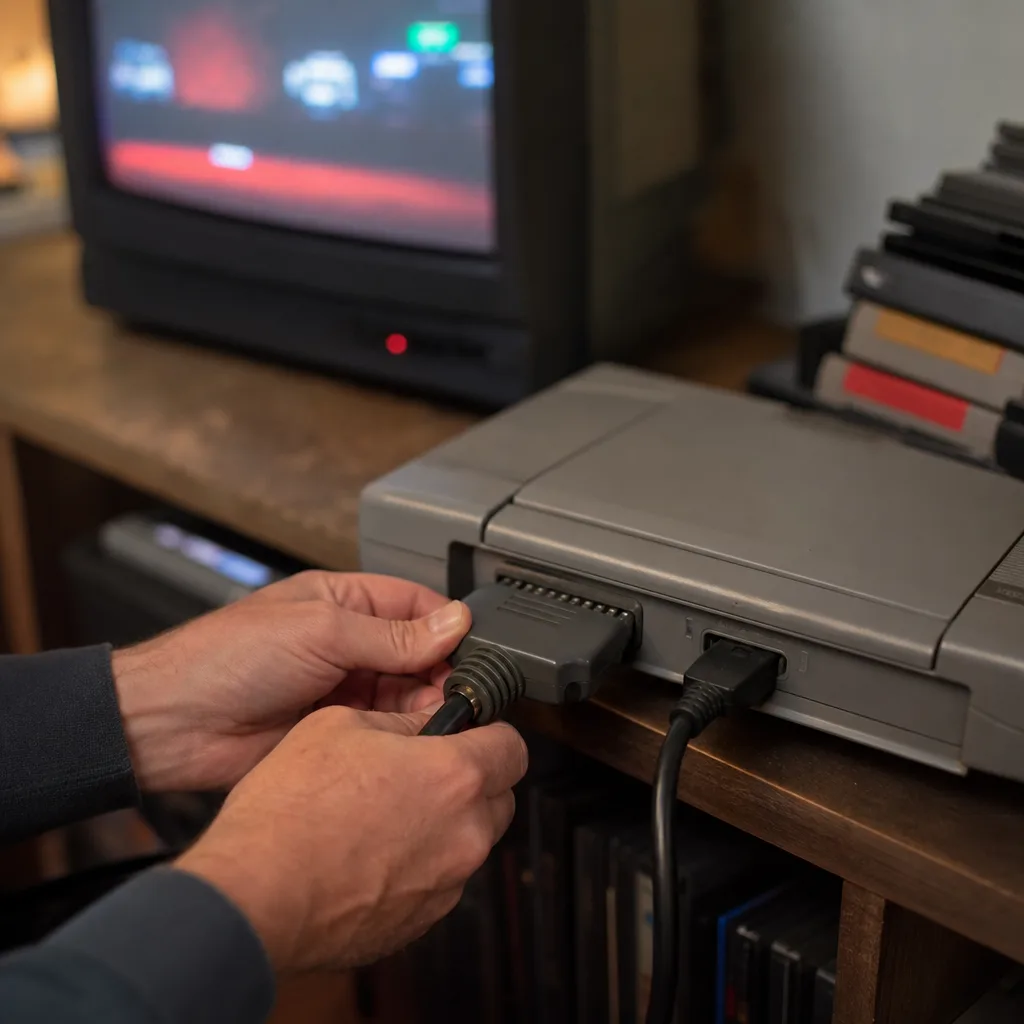 Närbild på en SCART-kontakt med flera stift synliga